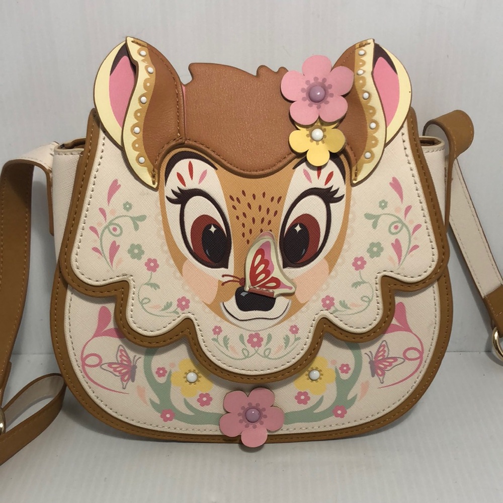 Danielle Nicole Disney Bambi Brown and Cream Crossbody Bag with Floral Accents